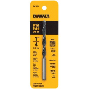 DEWALT DW1706 Drill Bit, 1/4 in Dia, 4 in OAL, Twist Flute, 1/4 in Dia Shank, Straight Shank