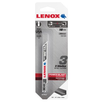 Lenox 1991569 Jig Saw Blade, 3/8 in W, 3-5/8 in L, 18 TPI, 2/PK