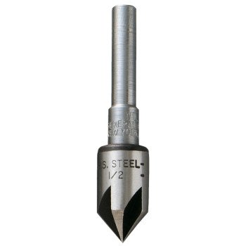 General 195-1/2 Drill Bit, 1/2 in Dia, Countersink, 5-Flute, 1/4 in Dia Shank, Round Shank