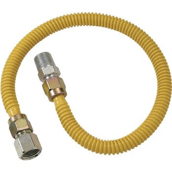 BrassCraft ProCoat Series CSSD54-48 Gas Connector, 1/2 x 1/2 in, Stainless Steel, 48 in L