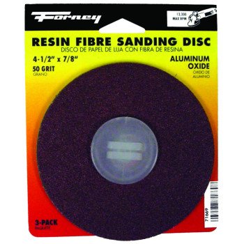 Forney 71669 Sanding Disc, 4-1/2 in Dia, 7/8 in Arbor, Coated, 50 Grit, Coarse, Aluminum Oxide Abrasive