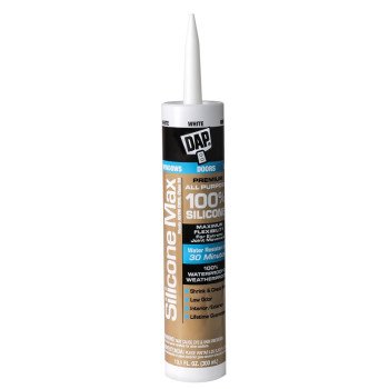 DAP SILICONE MAX 08790 Silicone Sealant, White, 24 hr Curing, -35 to 120 deg F, 10.1 fl-oz Cartridge/Tube