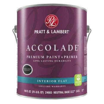 Pratt & Lambert Accolade 0000Z4683-16 Interior Paint, Flat Sheen, Neutral, 116 oz, 400 sq-ft Coverage Area