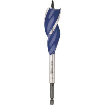 Irwin Speedbor 3041007 Auger Boring Bit, 1 in Dia, 6 in OAL, Tapered Flute, 3-Flute, 1/4 in Dia Shank, Hex Shank