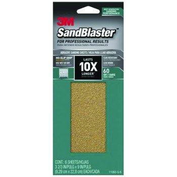 3M SandBlaster Series 11060-G-6 Sandpaper, 9 in L, 3-2/3 in W, 60 Grit, Coarse, Synthetic Mineral Abrasive