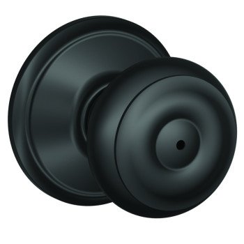 Schlage Georgian Series F40 GEO 622 Privacy Lockset, Round Design, Knob Handle, Matte Black, Metal, Interior Locking