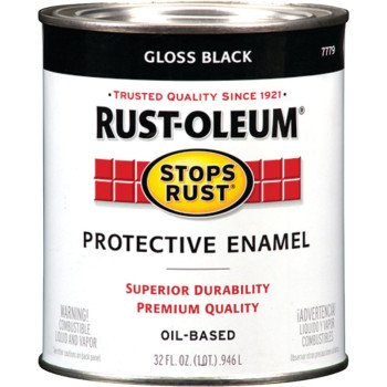 Rust-Oleum Stops Rust 7779504 Enamel Paint, Oil, Gloss, Black, 1 qt, Can, 50 to 90 sq-ft/qt Coverage Area