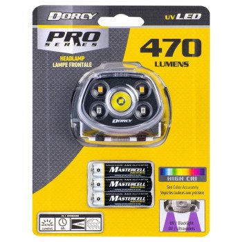 Dorcy Pro 41-4320 Headlamp, AAA Battery, LED Lamp, 470 Lumens, 100 ft Beam Distance, 6 hr Run Time