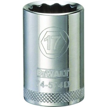 DEWALT DWMT74574OSP Drive Socket, 17 mm Socket, 1/2 in Drive, 12-Point, Vanadium Steel, Polished Chrome