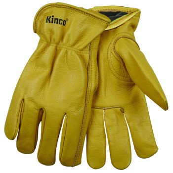 Heatkeep 98RL-L Driver Gloves, Men's, L, 10-1/2 in L, Keystone Thumb, Easy-On Cuff, Cowhide Leather, Gold