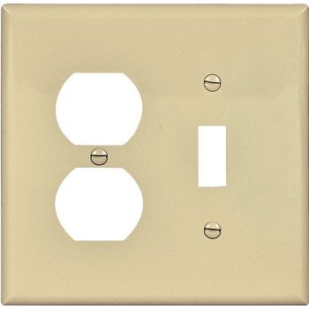 Eaton PJ18V Wallplate, 4.93 in L, 4.89 in W, 2-Gang, Polycarbonate, Ivory, High-Gloss