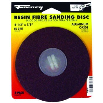 Forney 71670 Sanding Disc, 4-1/2 in Dia, 7/8 in Arbor, Coated, 80 Grit, Medium, Aluminum Oxide Abrasive