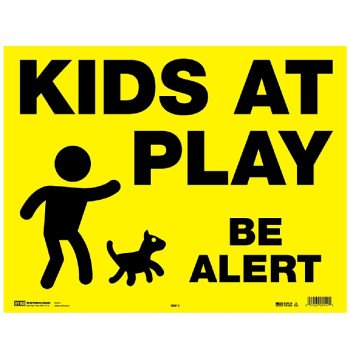 Hy-Ko MKP-1 Yard Sign, KIDS AT PLAY BE ALERT, Black Legend, Yellow Background, Corrugated Plastic