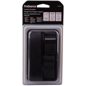 ProSource RT45481 Tie-Down, 1 in W, 10 ft L, Polyester Webbing, Metal Buckle, Black, 400 lb, S-Hook End Fitting