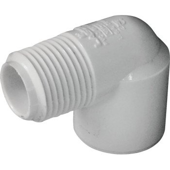 IPEX 435500 Pipe Elbow, 1/2 x 1/2 in, Slip x MPT, 90 deg Angle, PVC, White, SCH 40 Schedule, 600 psi Pressure