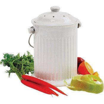 Norpro 93 Compost Crock, 1 gal, 5-5/8 in Dia, 7-1/4 in H, Ceramic, White