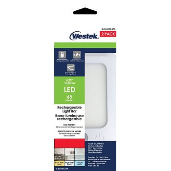 Westek BL-BAR4RC-2PK Rechargeable Bar Light, 5 V, Lithium-Ion Battery, LED Lamp, 60, 65, 60 Lumens, White