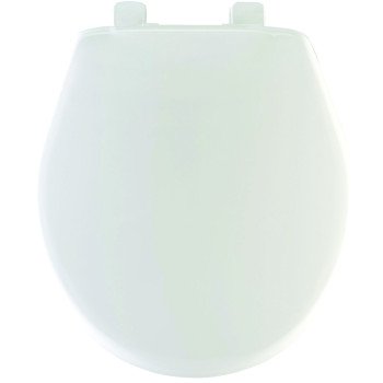 Mayfair 80SLOW000 Toilet Seat, Round, Plastic, White, Hex-Tite Hinge