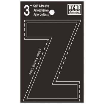 Hy-Ko 30400 Series 30436 Die-Cut Letter, Character: Z, 3 in H Character, Black Character, Vinyl