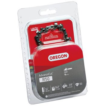 Oregon AdvanceCut R50 Chainsaw Chain, 14 in L Bar, 0.043 Gauge, 3/8 in TPI/Pitch, 50-Link