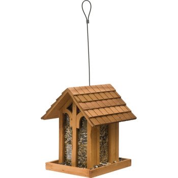 Perky-Pet 50172 Wild Bird Feeder, Mountain Chapel, 3.5 lb, Fir Wood, 13.23 in H, Pole Mounting