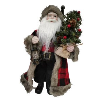 Hometown Holidays 22521 Christmas Figurine, 18 in H, Buffalo Plaid Plush Santa, 80% Polyester, 18% Plastic and 2% Others