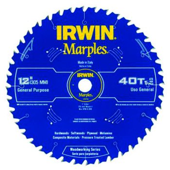 Irwin 1807382 Circular Saw Blade, 12 in Dia, 1 in Arbor, 40-Teeth, Carbide Cutting Edge