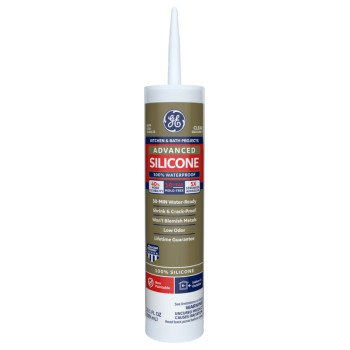 GE Advanced Silicone 2 2812562 Kitchen & Bath Sealant, Clear, 24 hr Curing, 10.1 fl-oz Cartridge