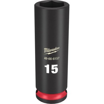 Milwaukee SHOCKWAVE Impact Duty Series 49-66-6157 Deep Impact Socket, 15 mm Socket, 3/8 in Drive, Square Drive, 6-Point