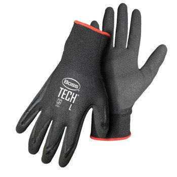 Boss Tactile Grip Series B31252-M Coated Gloves, M, Knit Wrist Cuff, Nitrile Coating, Foam Nitrile, Black