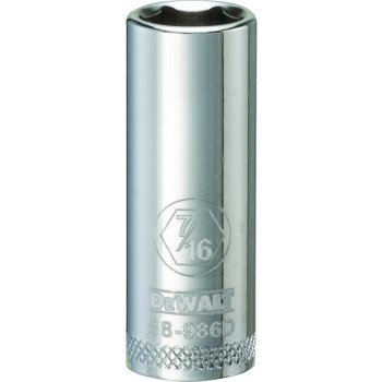 DEWALT DWMT88986OSP Drive Socket, 7/16 in Socket, 3/8 in Drive, 6-Point, Vanadium Steel, Polished Chrome