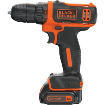 Black+Decker BDCDD12C/LDX112C Drill/Driver, Battery Included, 12 V, 3/8 in Chuck, Keyless Chuck