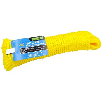 Baron 61806 Rope, 1/4 in Dia, 100 ft L, #8, 100 lb Working Load, Polypropylene, Yellow