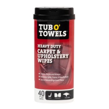 Tub O'Towels TW40-CP Carpet and Upholstery Cleaning Wipes, 8 in L, 7 in W, 1-Ply, Light Citrus, Polypropylene