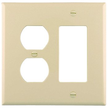 Eaton Wiring Devices PJ826LA Combination Wallplate, 4.9 in L, 4.86 in W, Mid, 2 -Gang, Polycarbonate, Light Almond