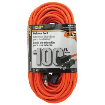 PowerZone OR481635 Outdoor Extension Cord, 16 AWG Wire, 100 ft L, Orange Sheath