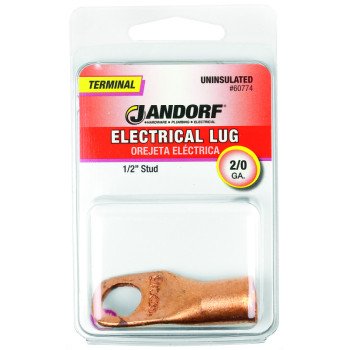 Jandorf 60774 Electrical Lug, 2/0 AWG Wire, 1/2 in Stud, Copper Contact, Brown