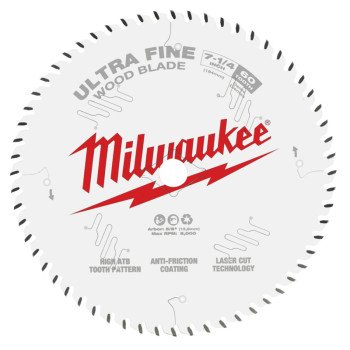 Milwaukee 48-41-0730 Circular Saw Blade, 7-1/4 in Dia, 5/8 in Arbor, 60-Teeth, Carbide Cutting Edge, 10/PK