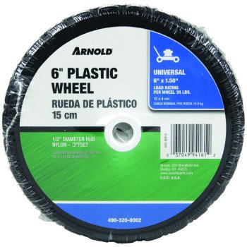 Arnold 490-320-0002 Lawn Mower Wheel, 6 x 1-1/2 in Tire, Diamond Tread, Plastic Rim