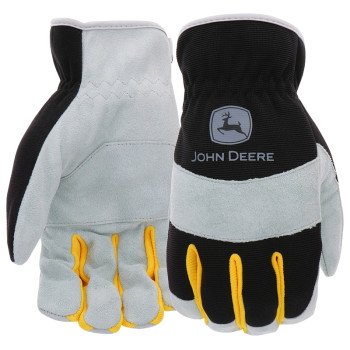 John Deere JD86020-XL Work Gloves, Slip-On, Men's, XL, Keystone Thumb, Shirred Cuff, Spandex Back, Black/Gray