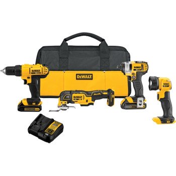 DeWALT DCK444C2 Combination Kit, Battery Included, 20 V, 4-Tool, Lithium-Ion Battery