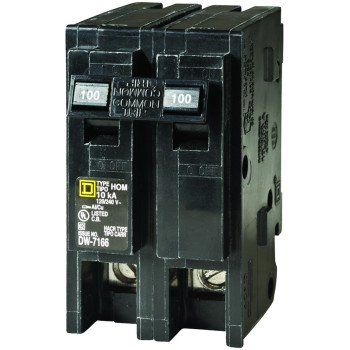 Square D Homeline HOM2100CP Circuit Breaker, Mini, 100 A, 2 -Pole, 120/240 V, Fixed Trip, Plug Mounting, Black