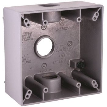 Hubbell 5341-0 Weatherproof Box, 3-Outlet, 2-Gang, Aluminum, Gray, Powder-Coated, Horizontal/Vertical