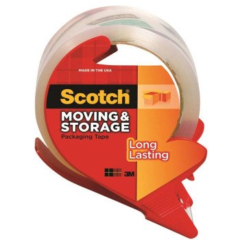 Scotch 3650-RD Packaging Tape, 54.6 yd L, Clear, 1.88 in W, 2.4 mil THK, Polypropylene Backing