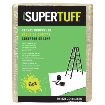 Trimaco SUPERTUFF 56701 Drop Cloth, 12 ft L, 9 ft W, Canvas, Beige/Cream