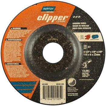 Norton Clipper Classic A AO Series 70184601505 Grinding Wheel, 4-1/2 in Dia, 1/4 in Thick, 7/8 in Arbor