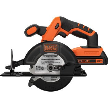 Black+Decker BDCCS20C Circular Saw Kit, Battery Included, 20 V, 1.5 Ah, 5-1/2 in Dia Blade, 45 deg Bevel