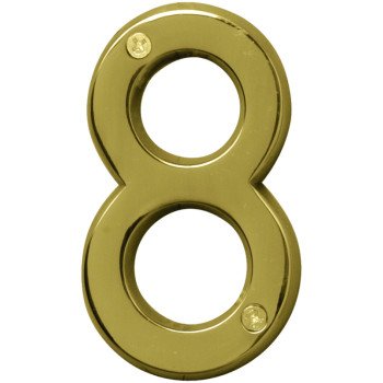 Hy-Ko Prestige Series BR-42PB/8 House Number, Character: 8, 4 in H Character, Brass Character, Solid Brass