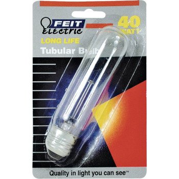 Feit Electric BP40T10 Incandescent Lamp, 40 W, T10 Lamp, Medium E26 Lamp Base, 400 Lumens, 2700 K Color Temp