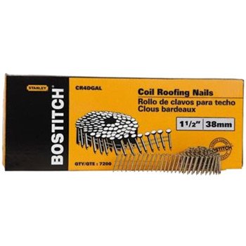 Bostitch CR4DGAL Roofing Nail, 1-1/2 in L, 11 Gauge, Galvanized Steel, Smooth Shank